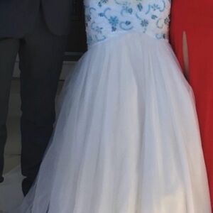 Elegant Blue and White Prom Dress